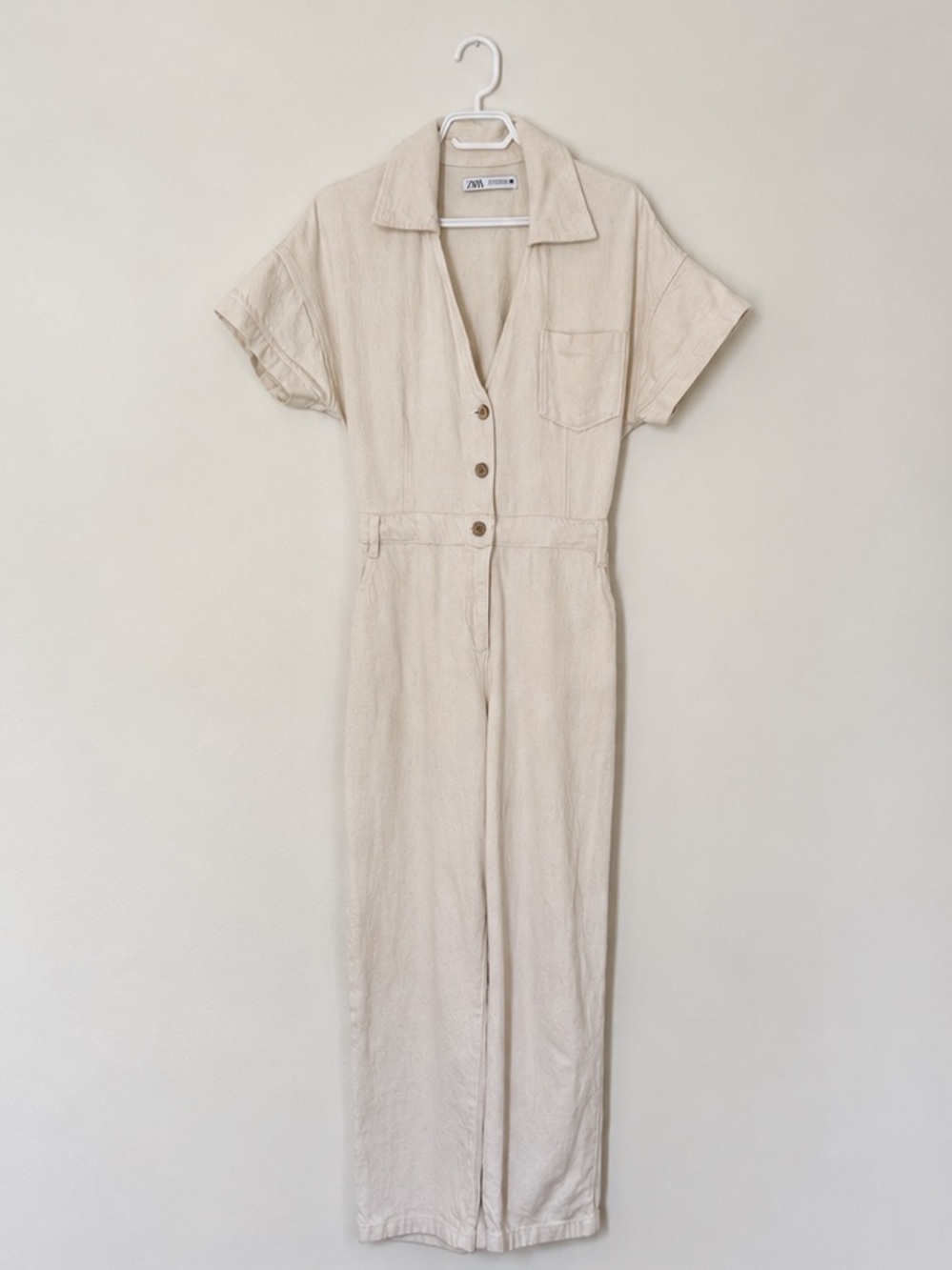 Zara Short Sleeve Button-Up Utility Jumpsuit Size S